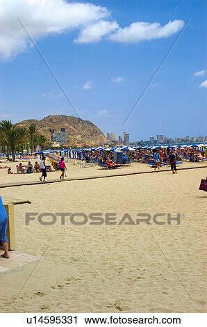 Spain, Alicante, Summer, Beach, Sand, People, Walking View Large Photo Image Stock Image - Spain, Alicante, Summer, Beach, Sand, People, Walking. Fotosearch