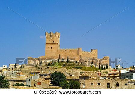 Stock Photo - Spain, Alicante, Villena, Village, Tower, Castle, House. Fotosearch