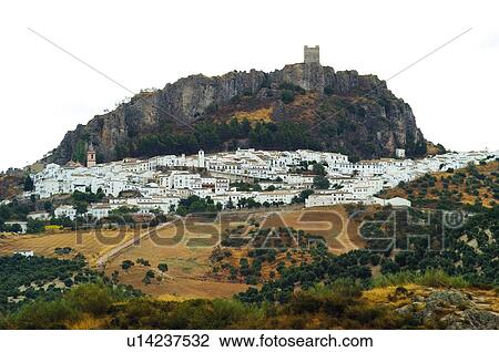 Stock Image - Spain, Andalucia, Andalusia, Cadiz, Zahara de la sierra, City, Views of the city. Fotosearch