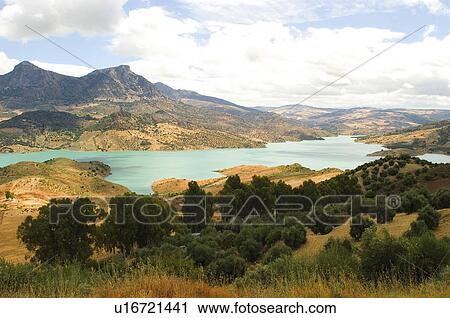 Stock Image - Spain, Andalucia, Andalusia, Cadiz, Zahara de la sierra, Nature, Landscape. Fotosearch