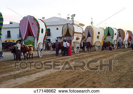 Stock Image - Spain, Andalucia, Andalusia, Huelva, Aldea del rocio, El rocio, Rocio. Fotosearch
