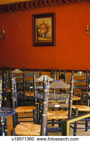 Stock Image - Spain, Andalucia, Andalusia, Interior, Bar, Restaurant, Chair. Fotosearch