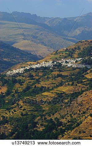 Stock Image - Spain, Andalucia, Andalusia, Granada, Capileira, Village, Mountain. Fotosearch