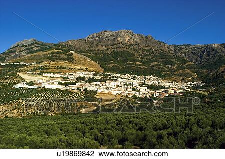 Stock Image - Spain, Andalucia, Andalusia, Jaen, Cazorla, Village, Valley. Fotosearch