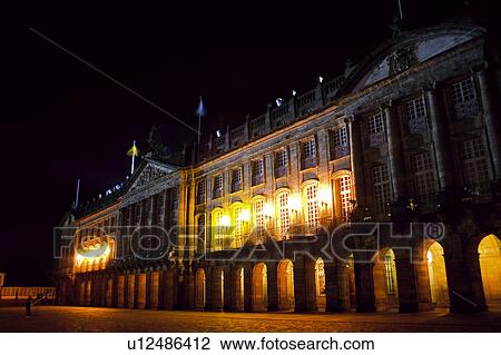 Stock Image - Coruña Spain at night. Fotosearch