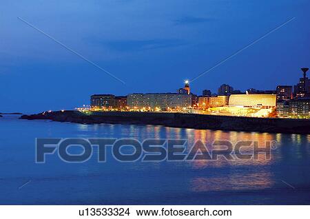 Picture - Spain, Galicia, Coruña, A coruña, Sea, Beach, Orzan. Fotosearch