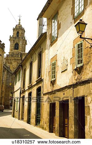 Spain, Galicia, Mondoñedo, Street, Building, Buildings, House View Large Photo Image Stock Photo - Spain, Galicia, Mondoñedo, Street, Building, Buildings, House. Fotosearch