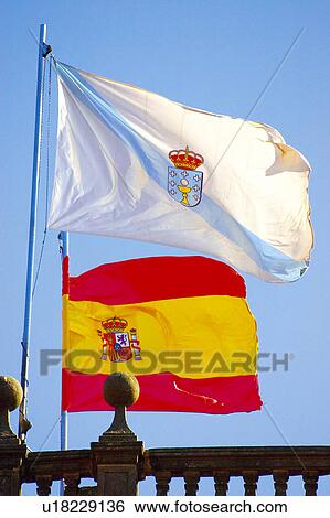Stock Photograph - Spain, Galicia, Santiago, Compostela, Santiago compostela, Flag, Flags. Fotosearch