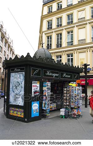 Stock Image - Europe, France, Paris, European city, City, Town, Sidewalk. Fotosearch
