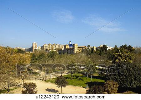 Stock Image - Spain, Comunidad valenciana, Valencia, Building, Buildings, Panoramic, Park. Fotosearch