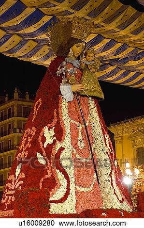 Stock Image - Spain, Comunidad valenciana, Valencia, Virgin, Fallera, Falleras, Costume. Fotosearch