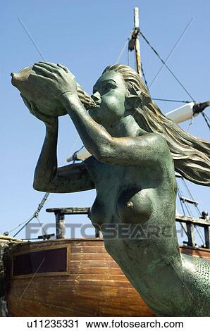 Stock Image - Spain, Cantabria, Santander, City, Town, Statue, Mermaid. Fotosearch