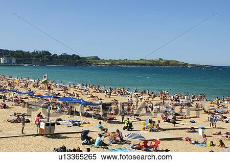 Stock Photography - Spain, Cantabria, Santander, City, Town, Beach, Sand. Fotosearch