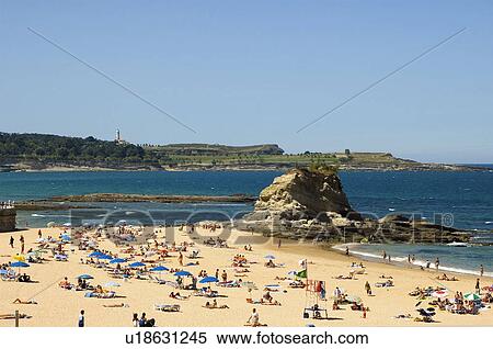 Spain, Cantabria, Santander, City, Town, Beach, Sand View Large Photo Image Stock Photography - Spain, Cantabria, Santander, City, Town, Beach, Sand. Fotosearch