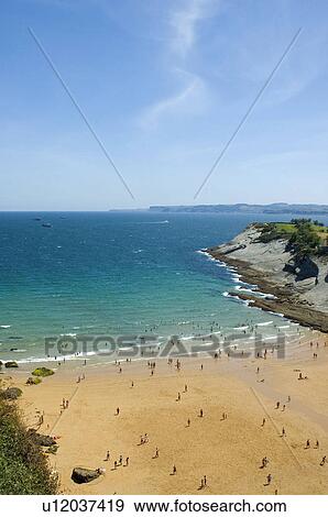 Spain, Cantabria, Santander, Nature, Beach, Sand, People View Large Photo Image Stock Photo - Spain, Cantabria, Santander, Nature, Beach, Sand, People. Fotosearch