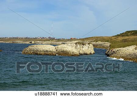 Stock Image - Spain, Cantabria, Santander, Sea, Ocean, Atlantic ocean, Rock. Fotosearch