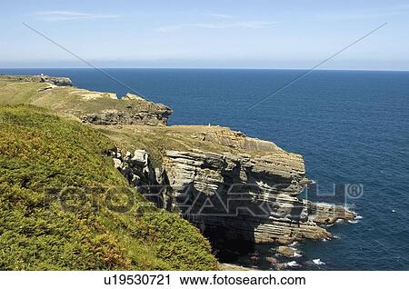 Stock Image - Spain, Cantabria, Santander, Sea, Ocean, Atlantic ocean, Rock. Fotosearch