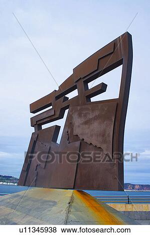 Stock Photo - Spain, Asturias, Architecture, Modern, Modern architecture, Sculpture, Sea. Fotosearch