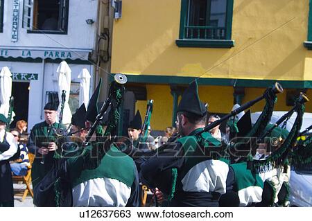 Stock Image - Spain, Asturias, Cudillero, City, Town, Typical, Misician. Fotosearch
