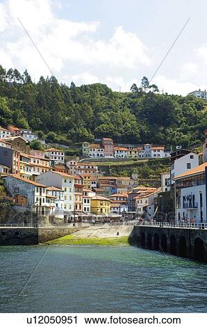 Stock Image - Spain, Asturias, Cudillero, Sea, Port, Harbour, House. Fotosearch
