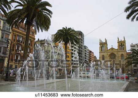 Spain, Asturias, Gijon, City, Town, Promenade, Street View Large Photo Image Stock Image - Spain, Asturias, Gijon, City, Town, Promenade, Street. Fotosearch