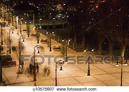 Stock Photo - Spain, Asturias, Gijon, City, Town, Street, Streetlight. Fotosearch