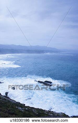Stock Photograph - Spain, Asturias, Gijon, Nature, Landscape, Rock, Rocks. Fotosearch