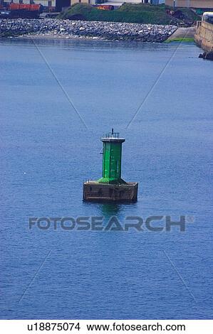Picture - Spain, Asturias, Gijon, Sea, Petrol platform. Fotosearch