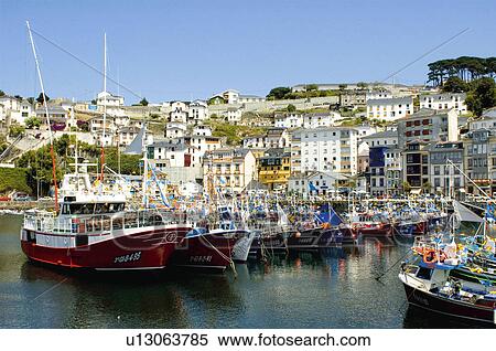 Stock Photography - Spain, Asturias, Luarca, Sea, Port, Harbour, Boat. Fotosearch
