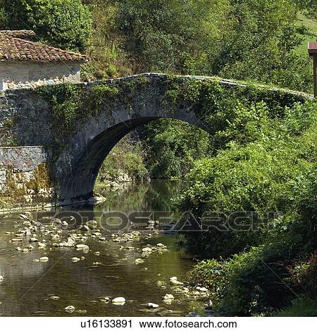 Stock Image - Spain, Asturias, Nature, Landscape, Mountain, Mountains, Bridge. Fotosearch