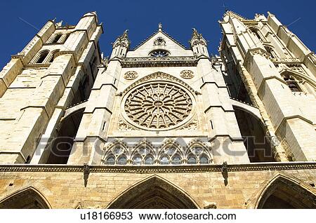 Stock Image - Spanish Gothic cathedral with a rose window . Fotosearch