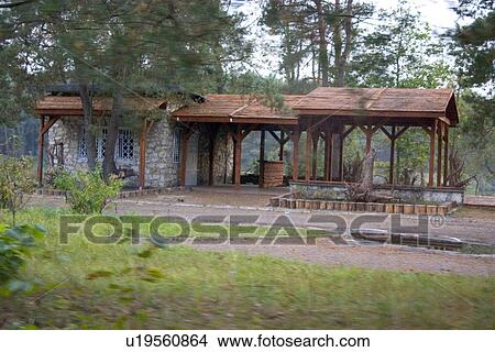 Picture - Rustic wayside rest stop for motorists. Fotosearch