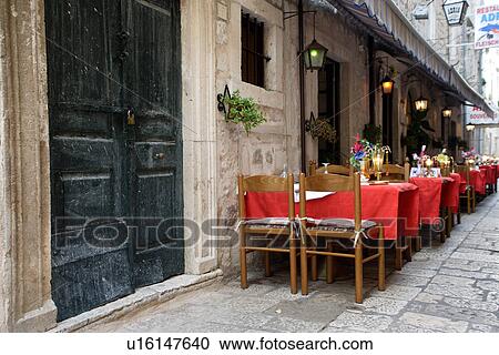 Stock Image - Street restaurant in Dubrovnik Croatia. Fotosearch
