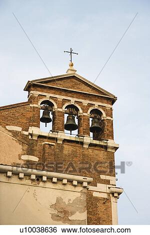 Church belfry with three bells in Venice, Italy. View Large Photo Image Stock Photograph - Church belfry with three bells in Venice, Italy.. Fotosearch
