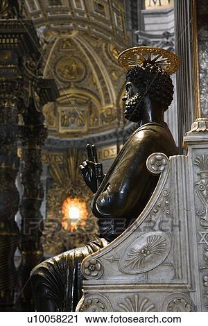 Stock Image - Saint Peter Enthroned statue in Saint Peter's Basilica, Rome, Italy.. Fotosearch