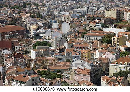 Aerial view of buildings in Lisbon, Portugal. View Large Photo Image Stock Image - Aerial view of buildings in Lisbon, Portugal.. Fotosearch