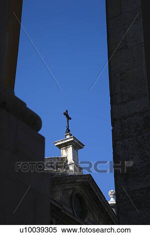 Stock Photography - Cross on steeple in Lisbon, Portugal.. Fotosearch