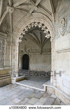 Stock Image - Oranate arched doorway in Jeronimos Monastery in Lisbon, Portugal.. Fotosearch
