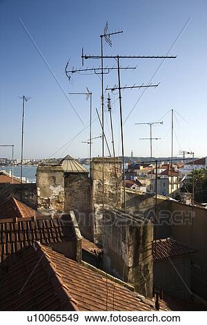 Roofs with antennas in Lisbon, Portugal. View Large Photo Image Stock Photo - Roofs with antennas in Lisbon, Portugal.. Fotosearch