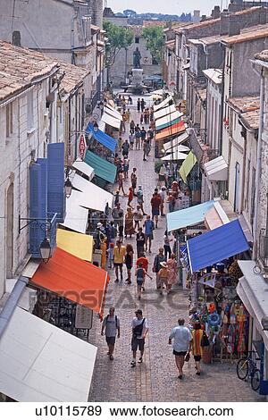 Stock Photo - Aigues-Mortes -view of street from ramparts. Fotosearch