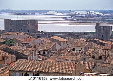 Aigues-Mortes -view to salt works from ramparts View Large Photo Image Stock Photo - Aigues-Mortes -view to salt works from ramparts. Fotosearch