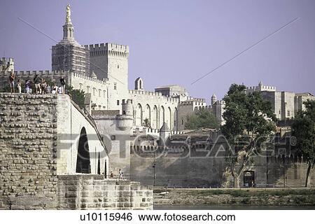Avignon - view of Pont and Palais du Papes View Large Photo Image Stock Photograph - Avignon - view of Pont and Palais du Papes. Fotosearch