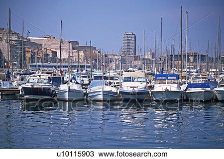 Stock Image - Marseilles-boats in harbour. Fotosearch