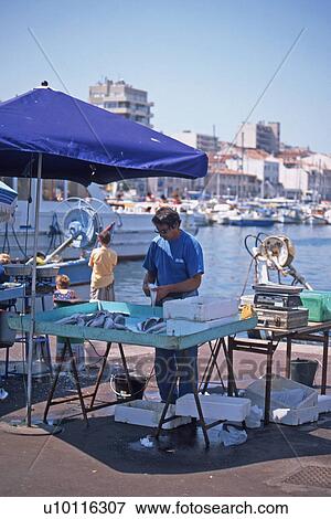 Stock Photo - Marseilles-fish market on harbour front. Fotosearch