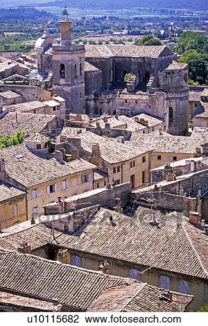 Stock Image - Uzs - rooftop view of church and Tour Fenestrelle. Fotosearch