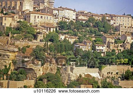 Stock Photograph - View of Gordes from road. Fotosearch
