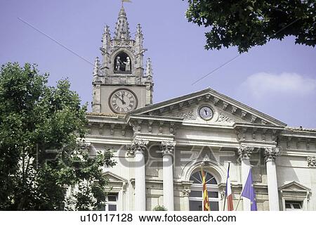 Stock Photo - Avignon - clock tower and Town Hall. Fotosearch