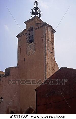 Stock Image - Gordes - church tower. Fotosearch