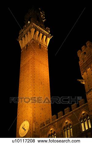 Stock Photo - Torre mangia - night view. Fotosearch