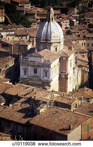 Stock Photo - Siena - view from Torre Mangia of S. Maria di Provenzano. Fotosearch